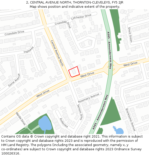 2, CENTRAL AVENUE NORTH, THORNTON-CLEVELEYS, FY5 2JR: Location map and indicative extent of plot
