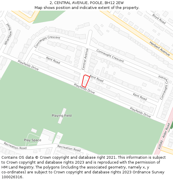 2, CENTRAL AVENUE, POOLE, BH12 2EW: Location map and indicative extent of plot