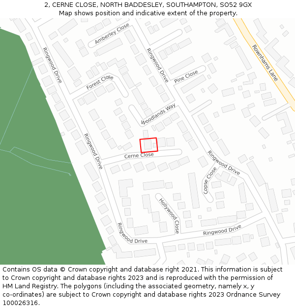 2, CERNE CLOSE, NORTH BADDESLEY, SOUTHAMPTON, SO52 9GX: Location map and indicative extent of plot