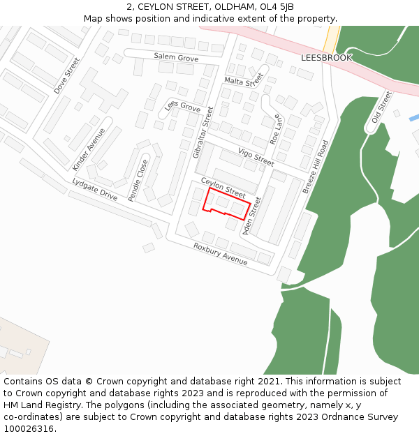 2, CEYLON STREET, OLDHAM, OL4 5JB: Location map and indicative extent of plot