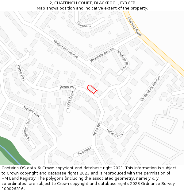 2, CHAFFINCH COURT, BLACKPOOL, FY3 8FP: Location map and indicative extent of plot