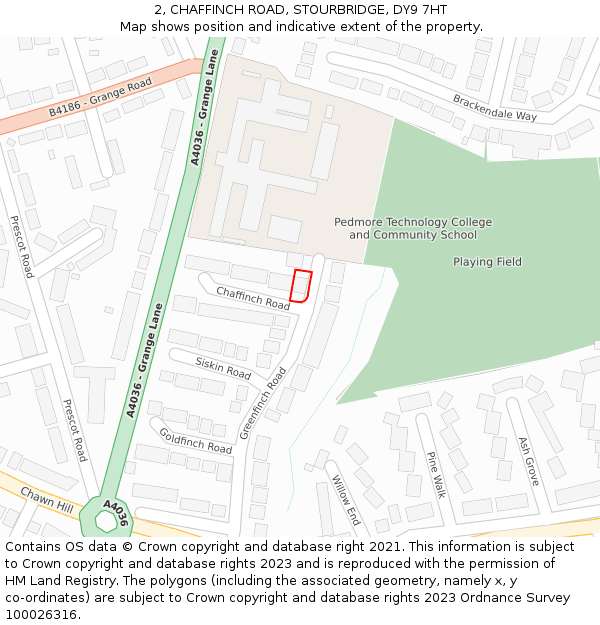 2, CHAFFINCH ROAD, STOURBRIDGE, DY9 7HT: Location map and indicative extent of plot