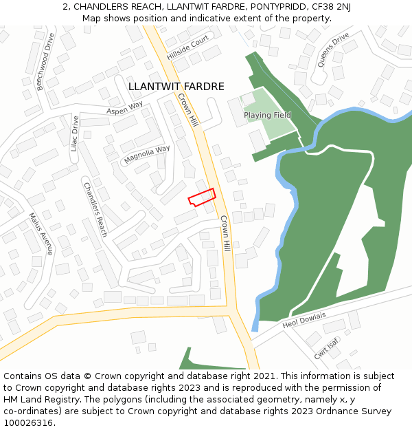 2, CHANDLERS REACH, LLANTWIT FARDRE, PONTYPRIDD, CF38 2NJ: Location map and indicative extent of plot