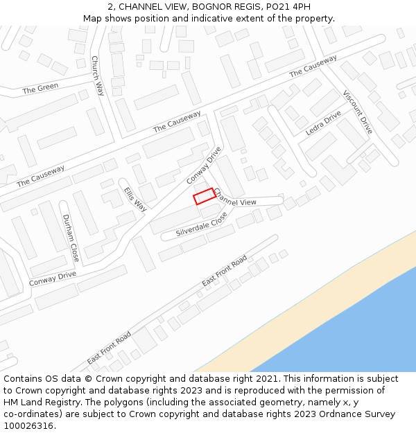 2, CHANNEL VIEW, BOGNOR REGIS, PO21 4PH: Location map and indicative extent of plot