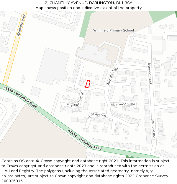 2, CHANTILLY AVENUE, DARLINGTON, DL1 3SA: Location map and indicative extent of plot
