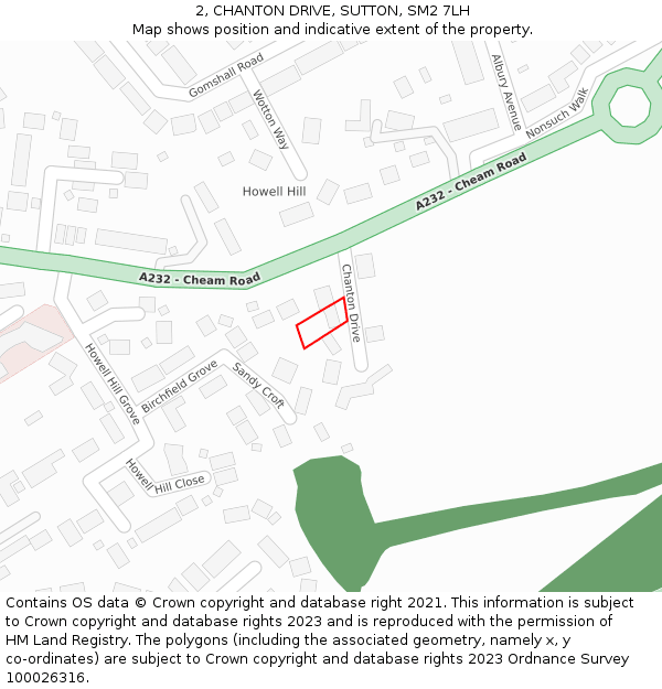 2, CHANTON DRIVE, SUTTON, SM2 7LH: Location map and indicative extent of plot