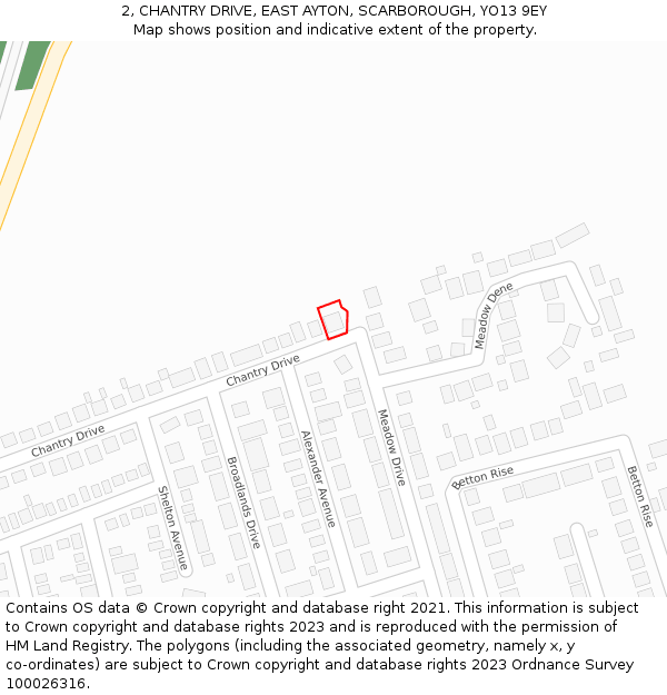 2, CHANTRY DRIVE, EAST AYTON, SCARBOROUGH, YO13 9EY: Location map and indicative extent of plot