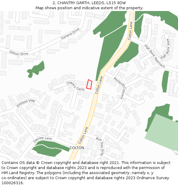 2, CHANTRY GARTH, LEEDS, LS15 9DW: Location map and indicative extent of plot