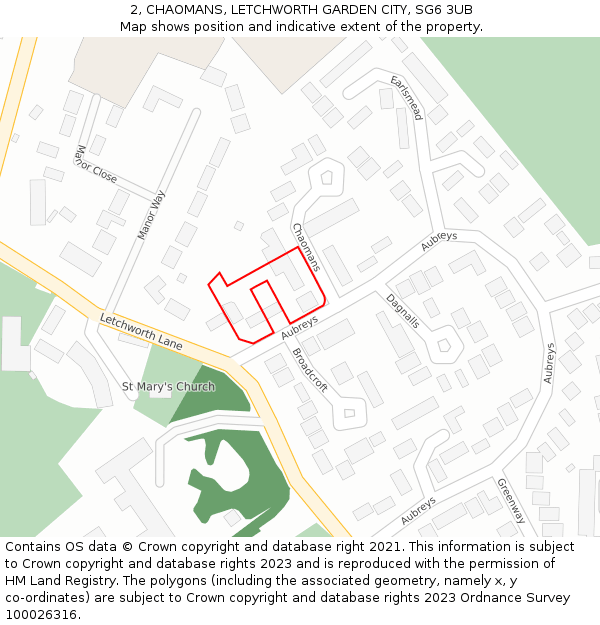 2, CHAOMANS, LETCHWORTH GARDEN CITY, SG6 3UB: Location map and indicative extent of plot