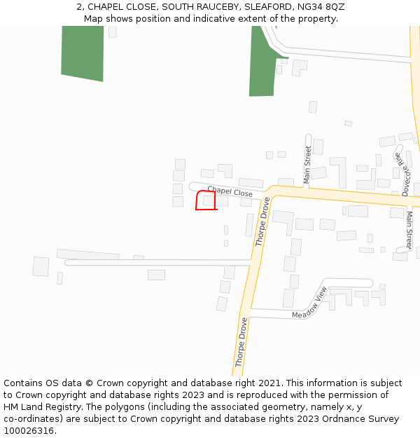 2, CHAPEL CLOSE, SOUTH RAUCEBY, SLEAFORD, NG34 8QZ: Location map and indicative extent of plot