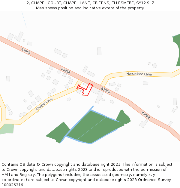 2, CHAPEL COURT, CHAPEL LANE, CRIFTINS, ELLESMERE, SY12 9LZ: Location map and indicative extent of plot