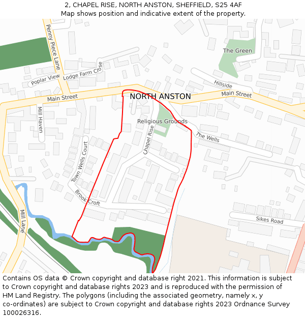 2, CHAPEL RISE, NORTH ANSTON, SHEFFIELD, S25 4AF: Location map and indicative extent of plot