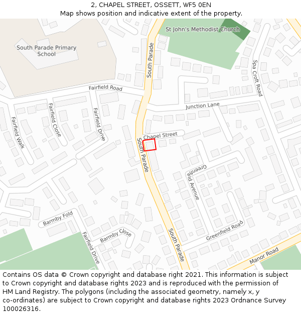 2, CHAPEL STREET, OSSETT, WF5 0EN: Location map and indicative extent of plot
