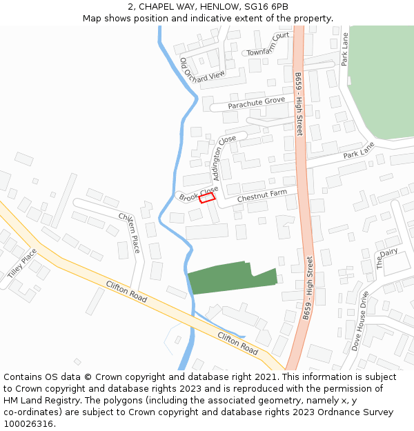 2, CHAPEL WAY, HENLOW, SG16 6PB: Location map and indicative extent of plot