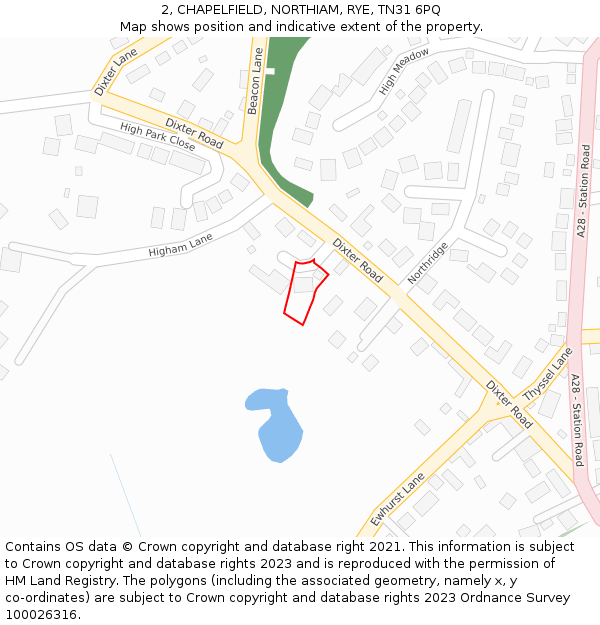 2, CHAPELFIELD, NORTHIAM, RYE, TN31 6PQ: Location map and indicative extent of plot