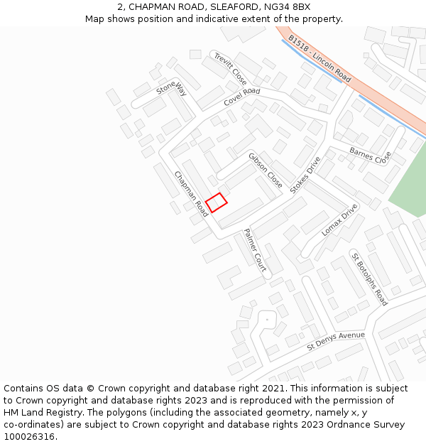 2, CHAPMAN ROAD, SLEAFORD, NG34 8BX: Location map and indicative extent of plot