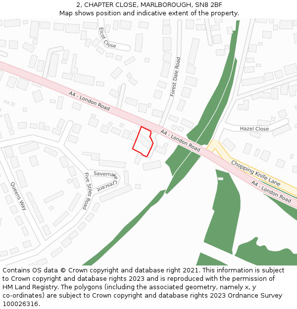 2, CHAPTER CLOSE, MARLBOROUGH, SN8 2BF: Location map and indicative extent of plot