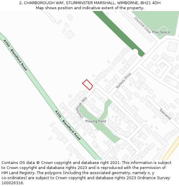 2, CHARBOROUGH WAY, STURMINSTER MARSHALL, WIMBORNE, BH21 4DH: Location map and indicative extent of plot