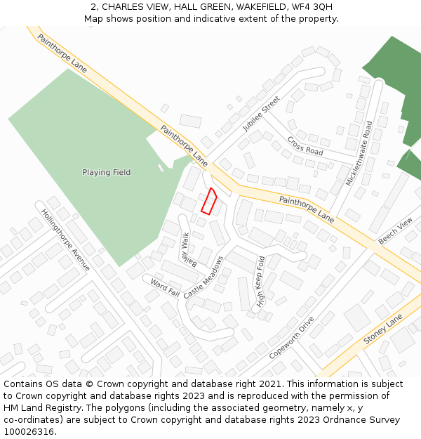 2, CHARLES VIEW, HALL GREEN, WAKEFIELD, WF4 3QH: Location map and indicative extent of plot