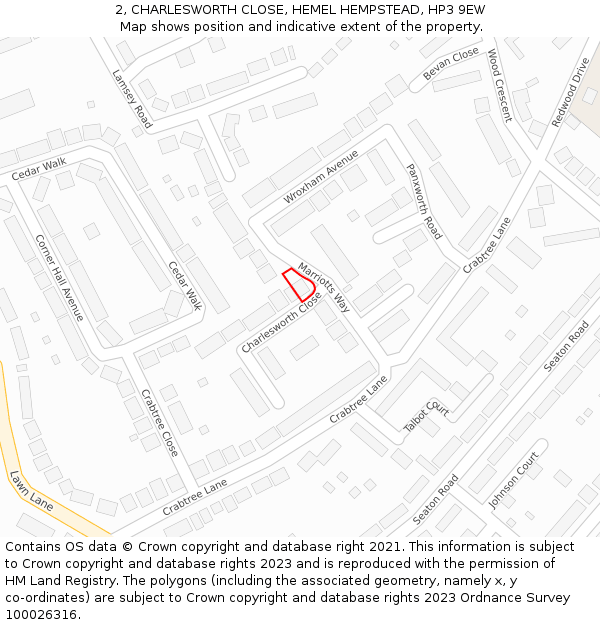 2, CHARLESWORTH CLOSE, HEMEL HEMPSTEAD, HP3 9EW: Location map and indicative extent of plot