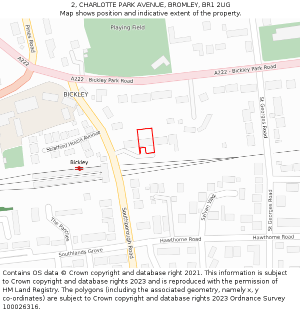 2, CHARLOTTE PARK AVENUE, BROMLEY, BR1 2UG: Location map and indicative extent of plot