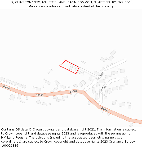 2, CHARLTON VIEW, ASH TREE LANE, CANN COMMON, SHAFTESBURY, SP7 0DN: Location map and indicative extent of plot