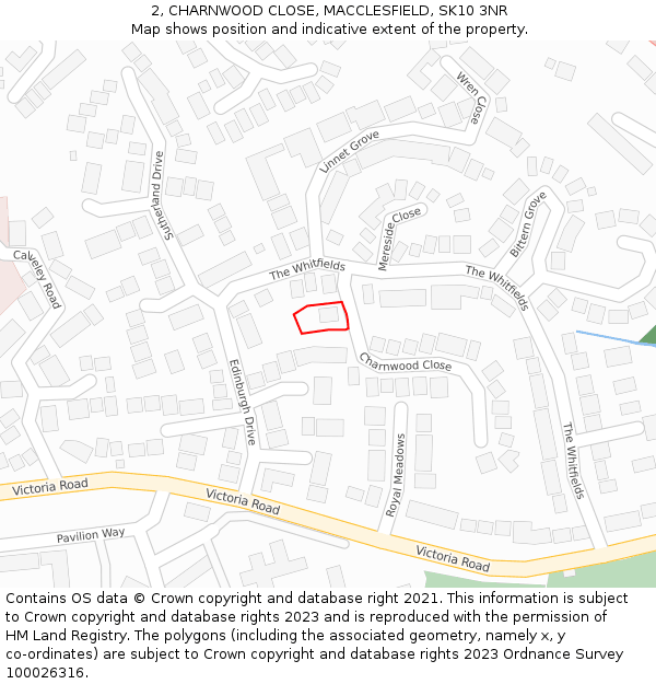 2, CHARNWOOD CLOSE, MACCLESFIELD, SK10 3NR: Location map and indicative extent of plot