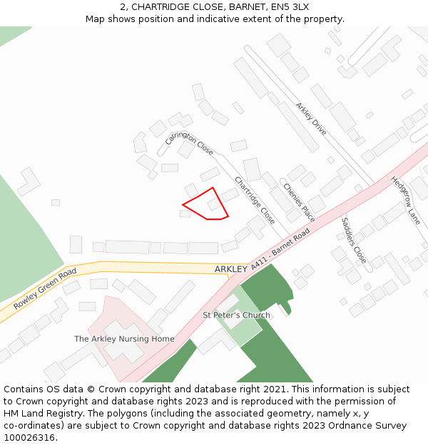 2, CHARTRIDGE CLOSE, BARNET, EN5 3LX: Location map and indicative extent of plot