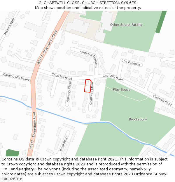 2, CHARTWELL CLOSE, CHURCH STRETTON, SY6 6ES: Location map and indicative extent of plot