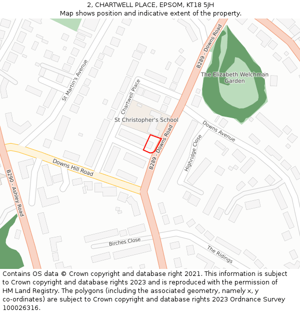 2, CHARTWELL PLACE, EPSOM, KT18 5JH: Location map and indicative extent of plot