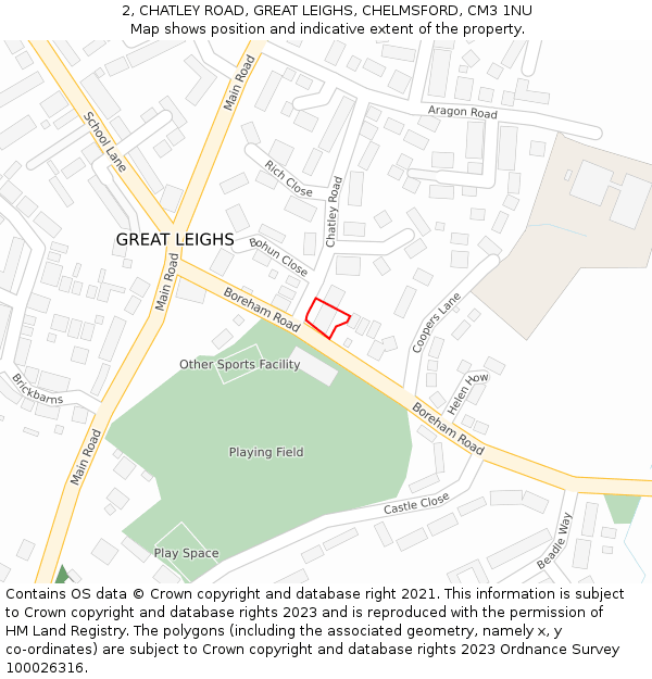 2, CHATLEY ROAD, GREAT LEIGHS, CHELMSFORD, CM3 1NU: Location map and indicative extent of plot