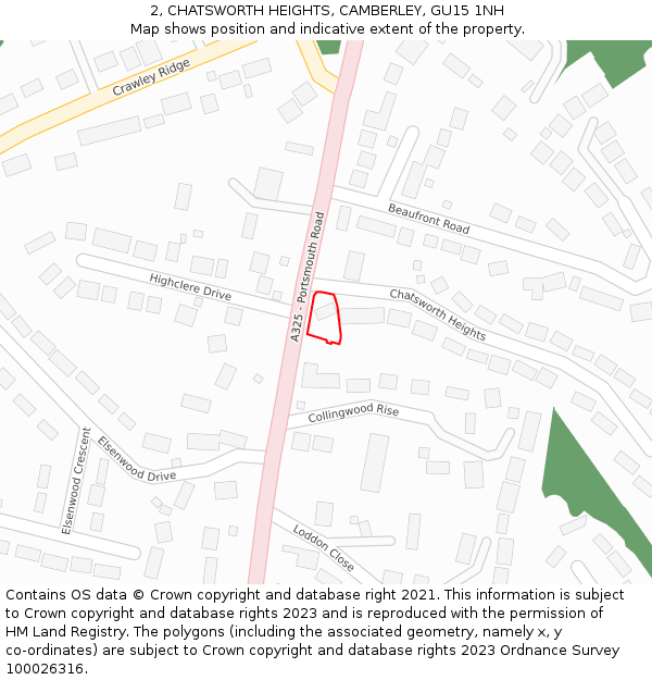 2, CHATSWORTH HEIGHTS, CAMBERLEY, GU15 1NH: Location map and indicative extent of plot