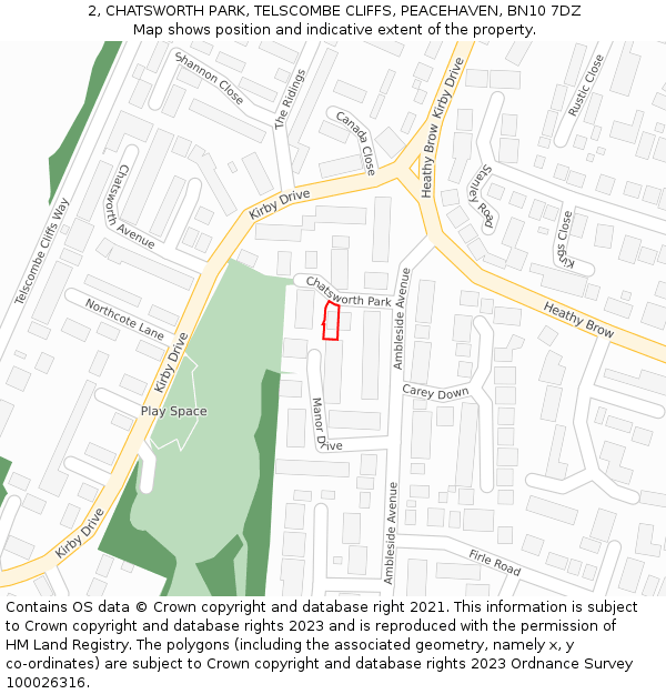 2, CHATSWORTH PARK, TELSCOMBE CLIFFS, PEACEHAVEN, BN10 7DZ: Location map and indicative extent of plot