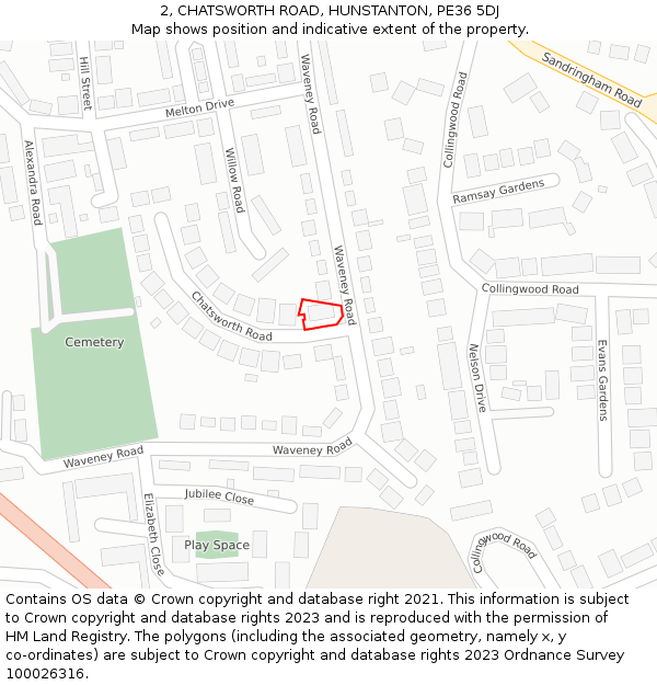 2, CHATSWORTH ROAD, HUNSTANTON, PE36 5DJ: Location map and indicative extent of plot