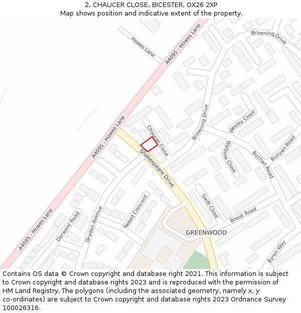 2, CHAUCER CLOSE, BICESTER, OX26 2XP: Location map and indicative extent of plot