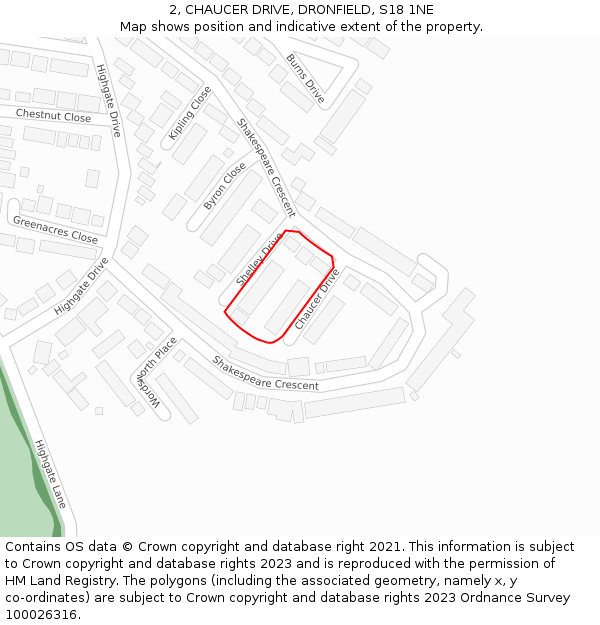 2, CHAUCER DRIVE, DRONFIELD, S18 1NE: Location map and indicative extent of plot