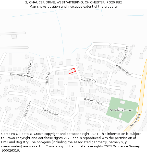 2, CHAUCER DRIVE, WEST WITTERING, CHICHESTER, PO20 8BZ: Location map and indicative extent of plot