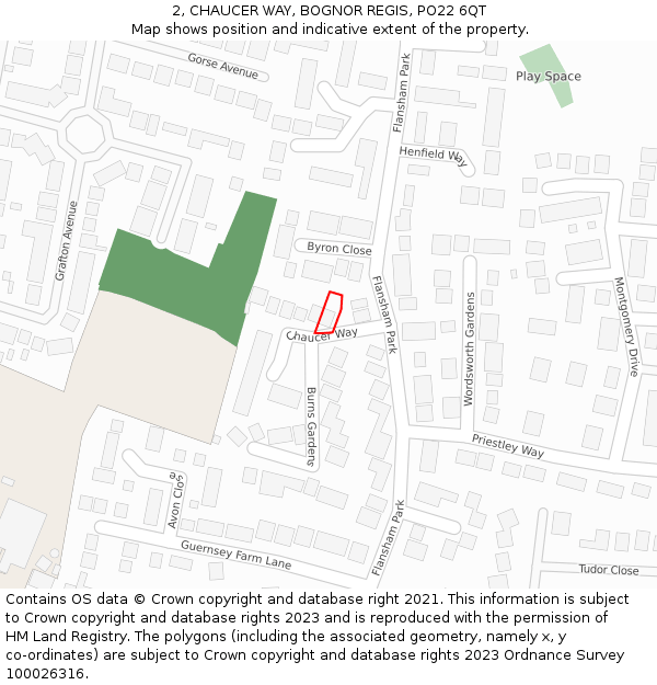 2, CHAUCER WAY, BOGNOR REGIS, PO22 6QT: Location map and indicative extent of plot