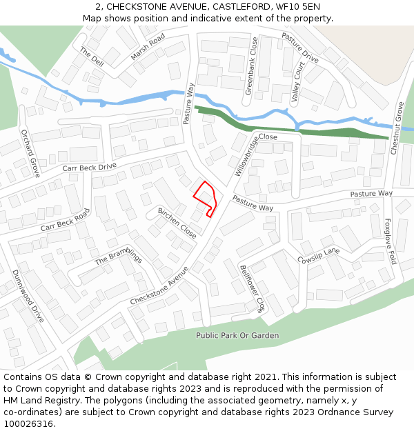 2, CHECKSTONE AVENUE, CASTLEFORD, WF10 5EN: Location map and indicative extent of plot