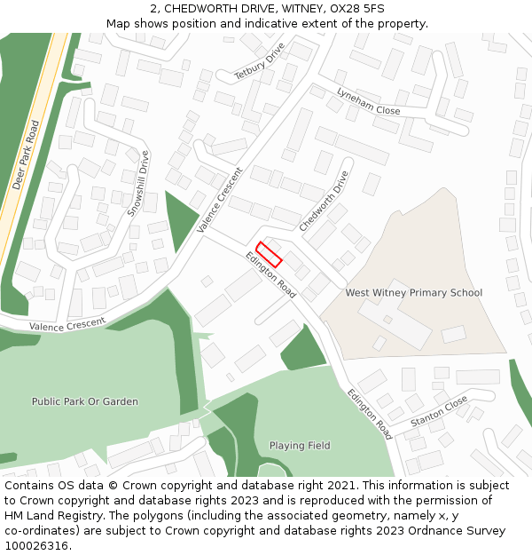 2, CHEDWORTH DRIVE, WITNEY, OX28 5FS: Location map and indicative extent of plot