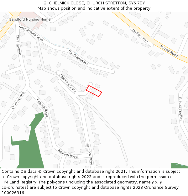 2, CHELMICK CLOSE, CHURCH STRETTON, SY6 7BY: Location map and indicative extent of plot