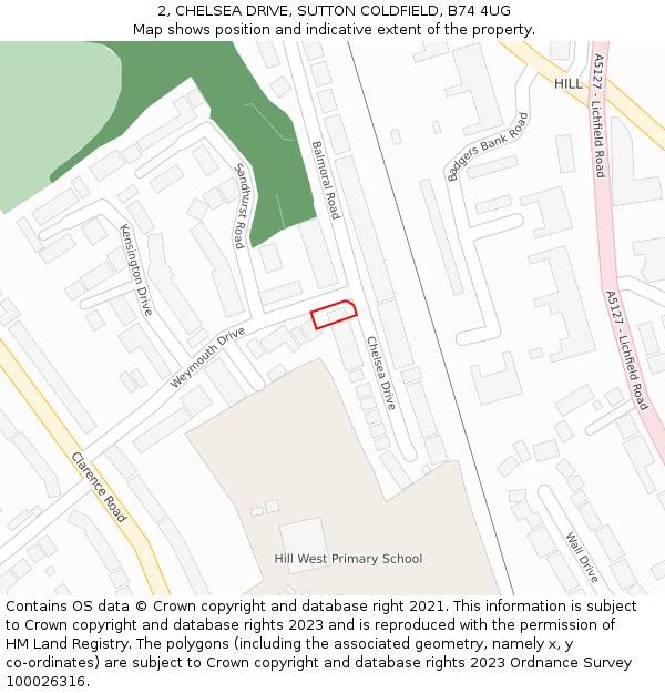2, CHELSEA DRIVE, SUTTON COLDFIELD, B74 4UG: Location map and indicative extent of plot