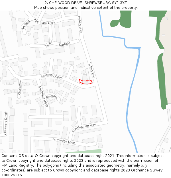 2, CHELWOOD DRIVE, SHREWSBURY, SY1 3YZ: Location map and indicative extent of plot