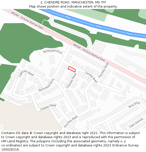 2, CHENDRE ROAD, MANCHESTER, M9 7FF: Location map and indicative extent of plot