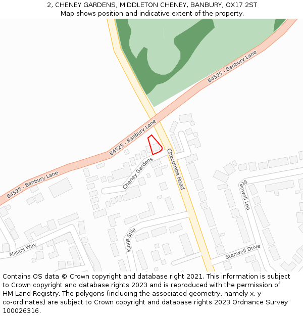 2, CHENEY GARDENS, MIDDLETON CHENEY, BANBURY, OX17 2ST: Location map and indicative extent of plot