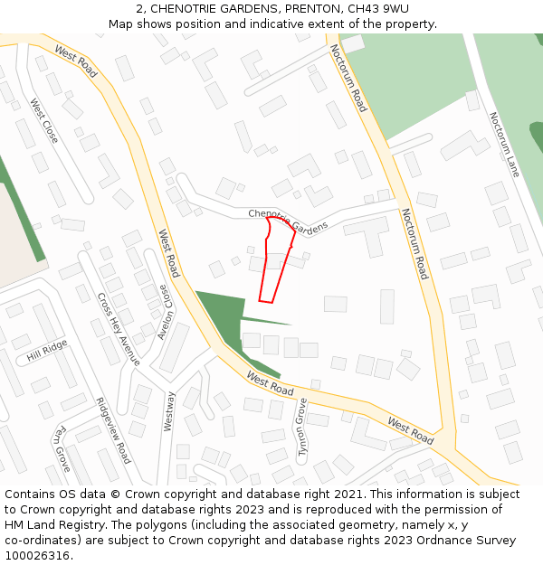 2, CHENOTRIE GARDENS, PRENTON, CH43 9WU: Location map and indicative extent of plot