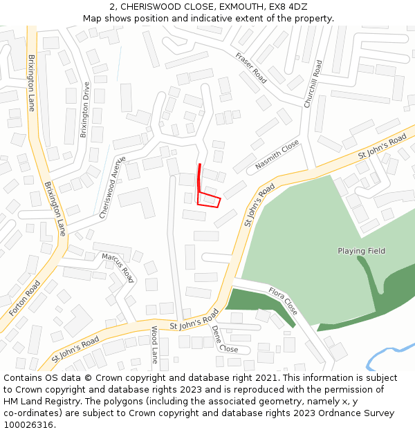 2, CHERISWOOD CLOSE, EXMOUTH, EX8 4DZ: Location map and indicative extent of plot