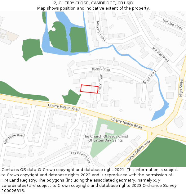 2, CHERRY CLOSE, CAMBRIDGE, CB1 9JD: Location map and indicative extent of plot