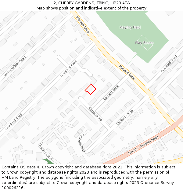 2, CHERRY GARDENS, TRING, HP23 4EA: Location map and indicative extent of plot