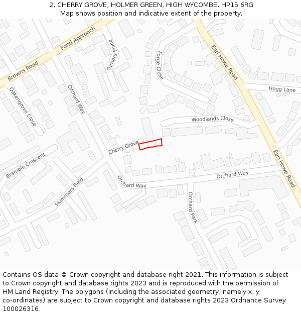 2, CHERRY GROVE, HOLMER GREEN, HIGH WYCOMBE, HP15 6RG: Location map and indicative extent of plot